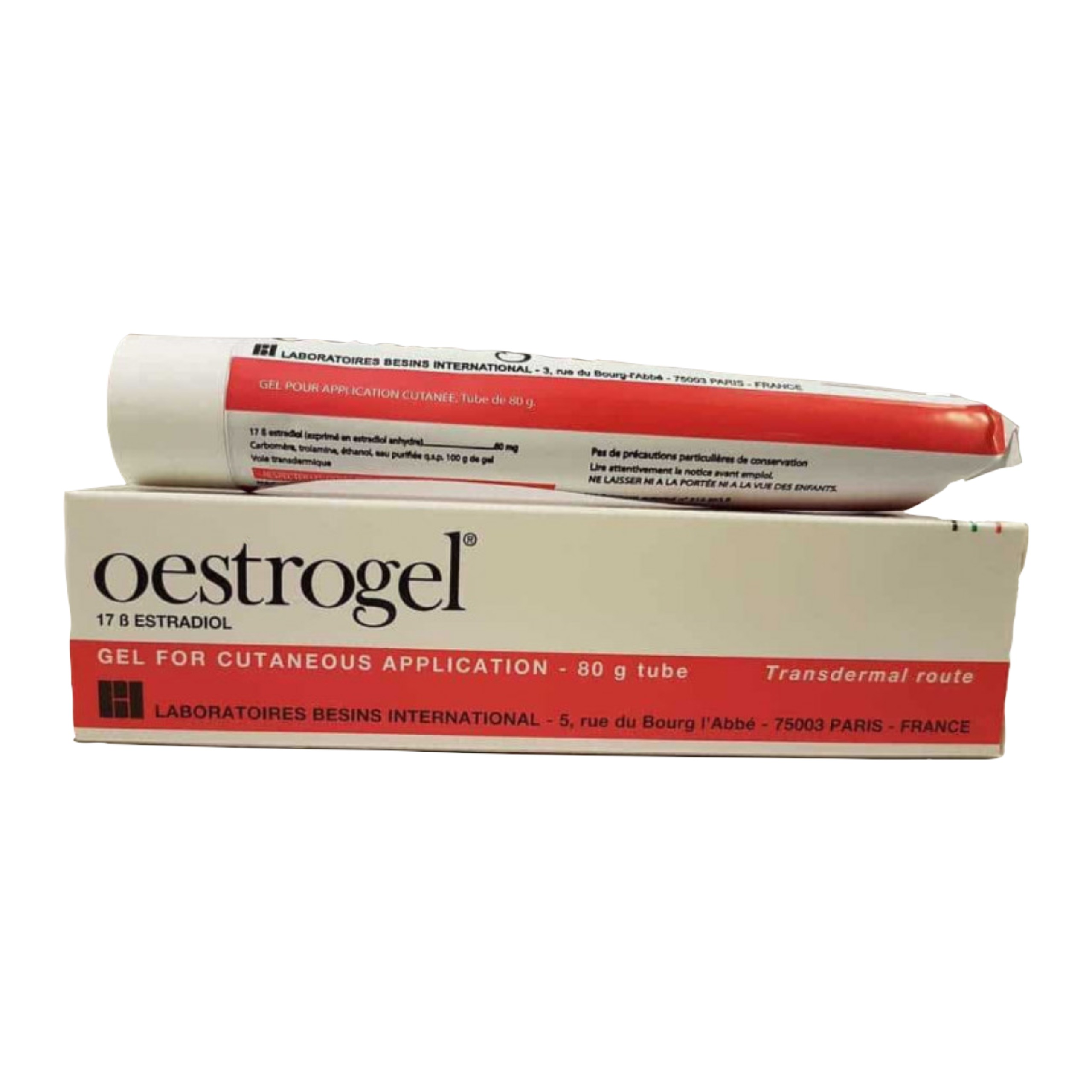 Box and pump bottle of Oestrogel for menopause symptom relief